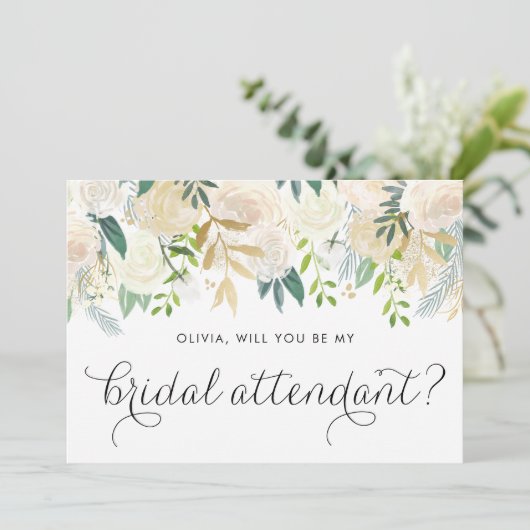 Ivoorbloemen, jij bent mijn bruidsbegeleider kaart (Staand voorkant)