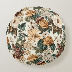  ivoorbloemen, veelkleurige Rozen Rond Kussen