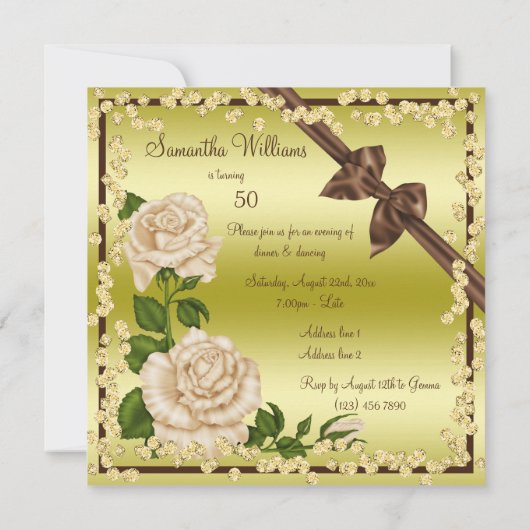 Ivoorbloesem, bogen en diamanten 50e verjaardag kaart (Achterkant)