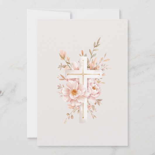 Ivoorblos Bloemen Kruis Doop Uitnodiging (Achterkant)
