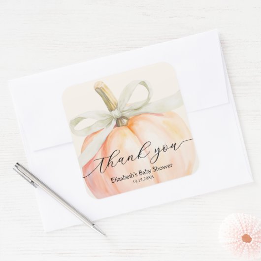 Ivoorboog Kleine Pompoen Baby Shower Vierkante Sticker (Envelop)