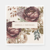 Ivoorbordeaux bloemen herfst winterbruiloft servet (Voorkant)