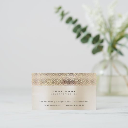 Ivoorborstel Parelroze Goud Glitter Sequin Visitekaartje (Staand voorkant)