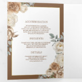 Ivoorbruin beige bloemengoud alles in één bruiloft drieluik uitnodiging (Binnenzijde eerst)