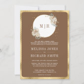 Ivoorbruin beige bloemengoud alles in één bruiloft kaart (Voorkant)