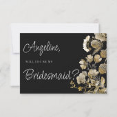 Ivoorbruin zwart wilde bloem winter bruidsmeisje kaart (Voorkant)