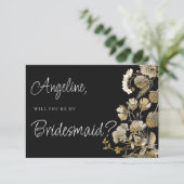Ivoorbruin zwart wilde bloem winter bruidsmeisje kaart (Staand voorkant)