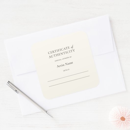Ivoorcertificaat van echtheid voor Art Sticker (Envelop)