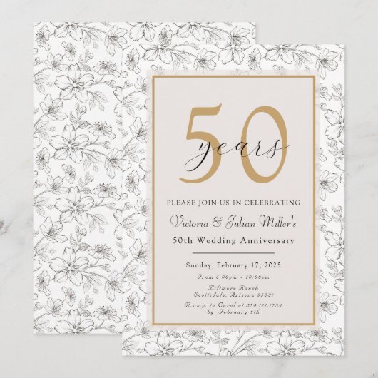 Ivoorchampagne gouden Jubileum Kaart (Voorkant / Achterkant)