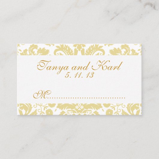 Ivoorcrème  Damask Wedding Place Cards Plaatskaartje (Voorkant)