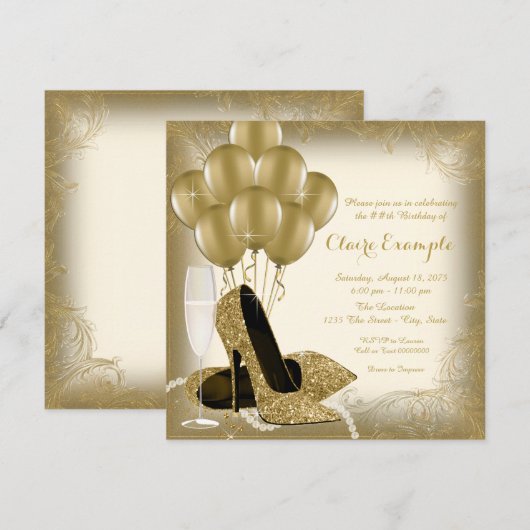 Ivoorcrème en gouden glitter vrouwen verjaardagsfe kaart (Voorkant / Achterkant)