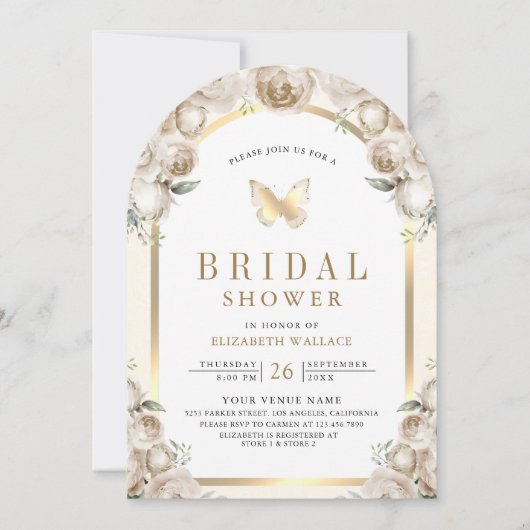 Ivoorcrème Floral Arch Butterfly Vrijgezellenfeest Kaart (Voorkant)