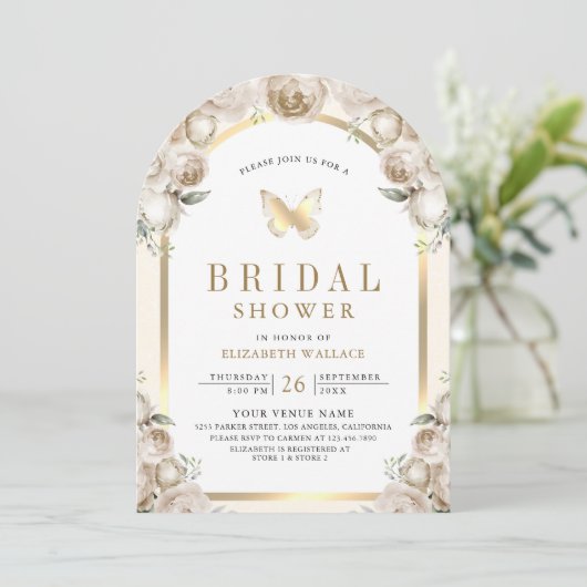 Ivoorcrème Floral Arch Butterfly Vrijgezellenfeest Kaart (Staand voorkant)