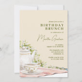 Ivoorcrème |  stijl thee verjaardagsbrunch kaart (Voorkant)