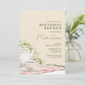 Ivoorcrème |  stijl thee verjaardagsbrunch kaart (Staand voorkant)