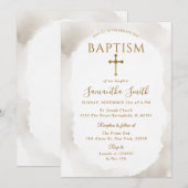 Ivoordoop Gouden Kruis Minimalistische Doop Kaart (Voorkant / Achterkant)