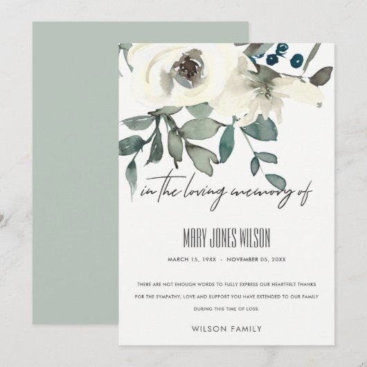 IVOORGESCHIEDENMEMORIAAL ROOS VAN IRIE WITTE GROEN BEDANKKAART (Voorkant / Achterkant)