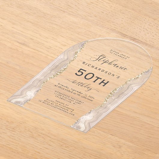 Ivoorgoud agaat 50ste verjaardag boog acryl uitnodigingen (Laagn)