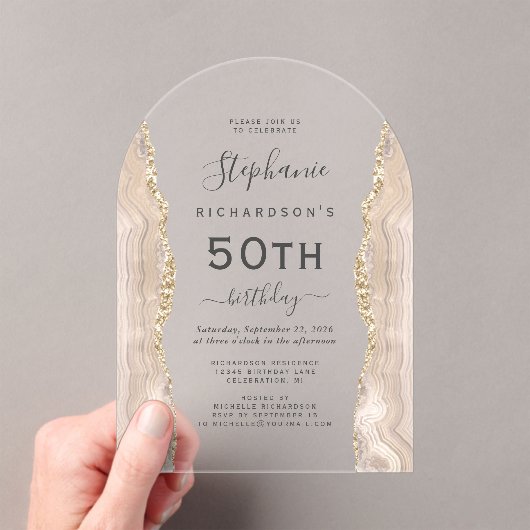 Ivoorgoud agaat 50ste verjaardag boog acryl uitnodigingen (Insitu (Draagbaar))