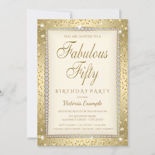 Ivoorgoud Fabulous 50 Verjaardag Uitnodiging (Voorkant)