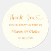 Ivoorgoud hart dank u bruiloft ronde sticker (Voorkant)