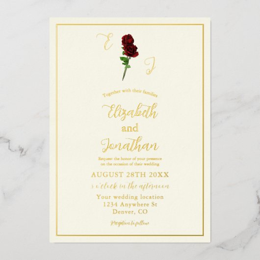 Ivoorgoud Roos bruiloft Folie Uitnodiging (Voorkant)