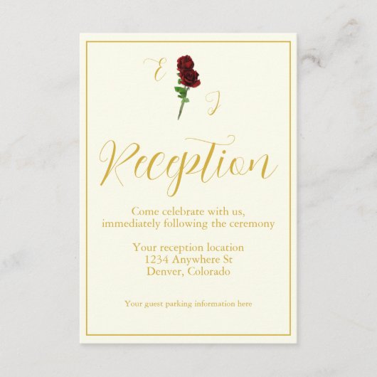 Ivoorgoud Roos bruiloft receptie Informatiekaartje (Voorkant)