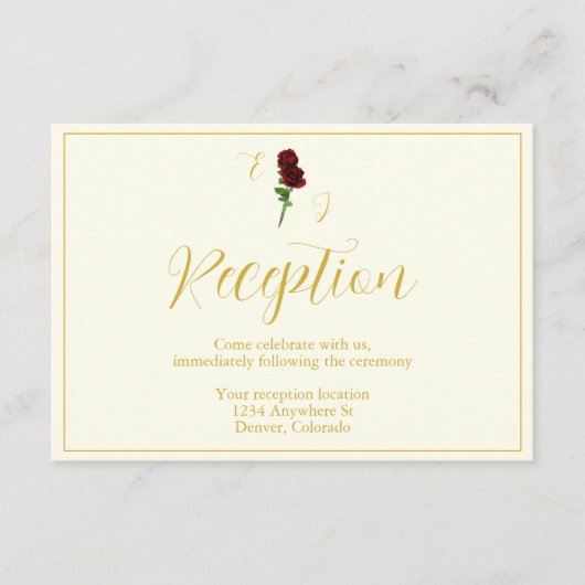 Ivoorgoud Roos bruiloft receptie Informatiekaartje (Voorkant)