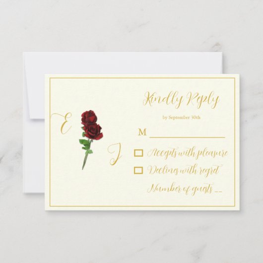 Ivoorgoud Roos bruiloft RSVP Kaartje (Voorkant)