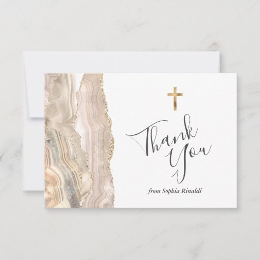 Ivoorgouden agaat Eerste Communie Dank u Bedankkaart (Voorkant)