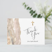 Ivoorgouden agaat Eerste Communie Dank u Bedankkaart (Staand voorkant)