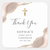 Ivoorgouden agaat Eerste Heilige Communie Dank u Vierkante Sticker (Voorkant)