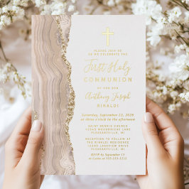 Ivoorgouden agaat Eerste Heilige Communie Folie Uitnodiging