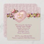 Ivoorhart Bloem Roze Damask Baby shower Kaart (Voorkant / Achterkant)