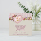 Ivoorhart Bloem Roze Damask Baby shower Kaart (Staand voorkant)