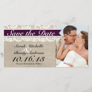 Ivoorkant & Burlap  Sla de datum op - Plum Save The Date