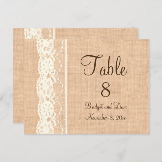 Ivoorkant & lichte Burlap Tafelnummer (Voorkant / Achterkant)