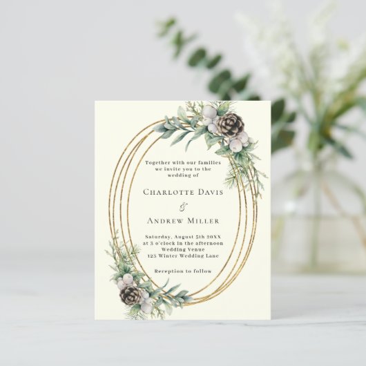 Ivoorkegeldennengroen bruiloft uitnodiging (Staand voorkant)