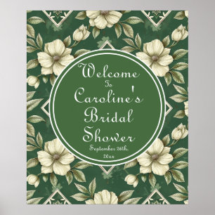 Ivoorkleurig Bloemen Groene Smaragd Bruids Welkom Poster