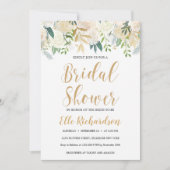 Ivoorkleurig bloemgoud glitter cream boho vrijgeze kaart (Voorkant)