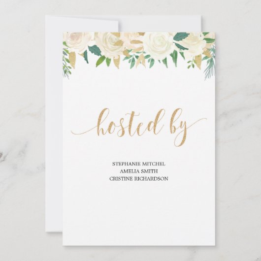 Ivoorkleurig bloemgoud glitter cream boho vrijgeze kaart (Achterkant)