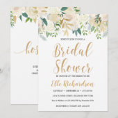 Ivoorkleurig bloemgoud glitter cream boho vrijgeze kaart (Voorkant / Achterkant)