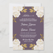 Ivoorkleurig Floral Gold Dusty Paarse Muslim Weddi Kaart (Voorkant)
