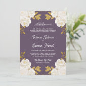 Ivoorkleurig Floral Gold Dusty Paarse Muslim Weddi Kaart (Staand voorkant)