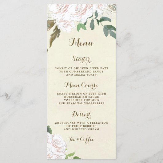 Ivoorkleurige bloemen elegante bruiloft menu kaart (Voorkant)