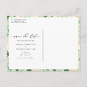 Ivoorkleurige bloemenkrans met groen Save the Date Aankondigingskaart (Achterkant)