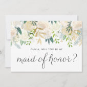 Ivoorkleurige bloemenkrans: word jij mijn bruidsme kaart (Voorkant)