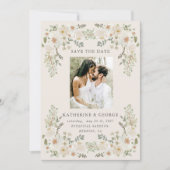 Ivoorkleurige bloementuin Elegant Save the Date (Voorkant)