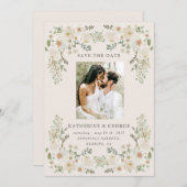 Ivoorkleurige bloementuin Elegant Save the Date (Voorkant / Achterkant)