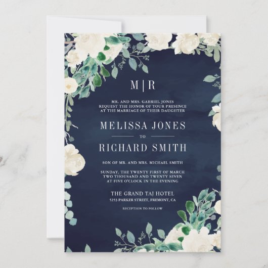 Ivoorkleurige groene bladeren in één bruiloft van  kaart (Voorkant)